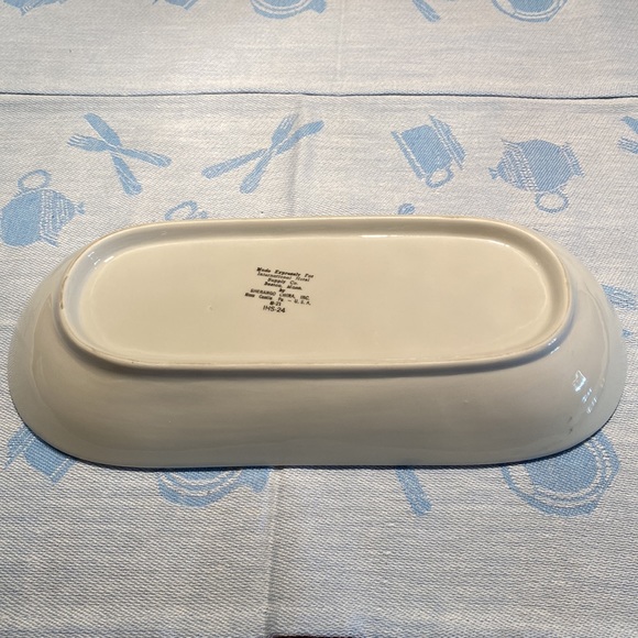 12 inch by 5 3/4 inch China tray. 2 inches deep. White with turquoise accent. - Picture 2 of 4